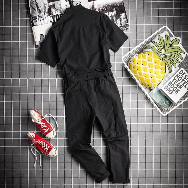 Summer Japanese Short Sleeved Workwear Jumpsuit for Men's Loose