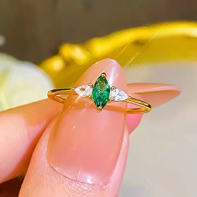 Luxury 9999 24K Solid gold certifid new marquise simulated emerald luxury surround retro simple ring suitable for daily wear