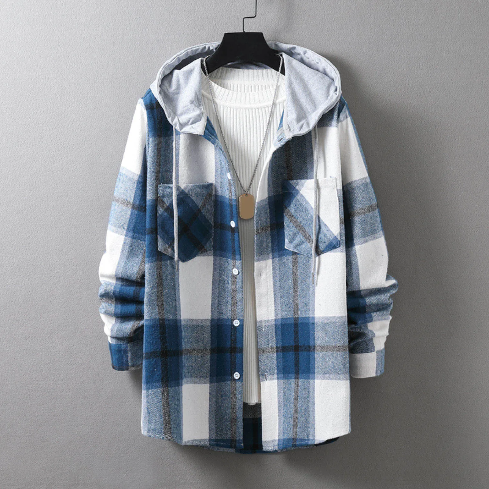 Men Plaid Hoodie Fashion Buffalo Plaid Men Loose Sweatshirt Mens Spring Autumn Long Sleeve Pockets Hooded Checked Flannel Shirt