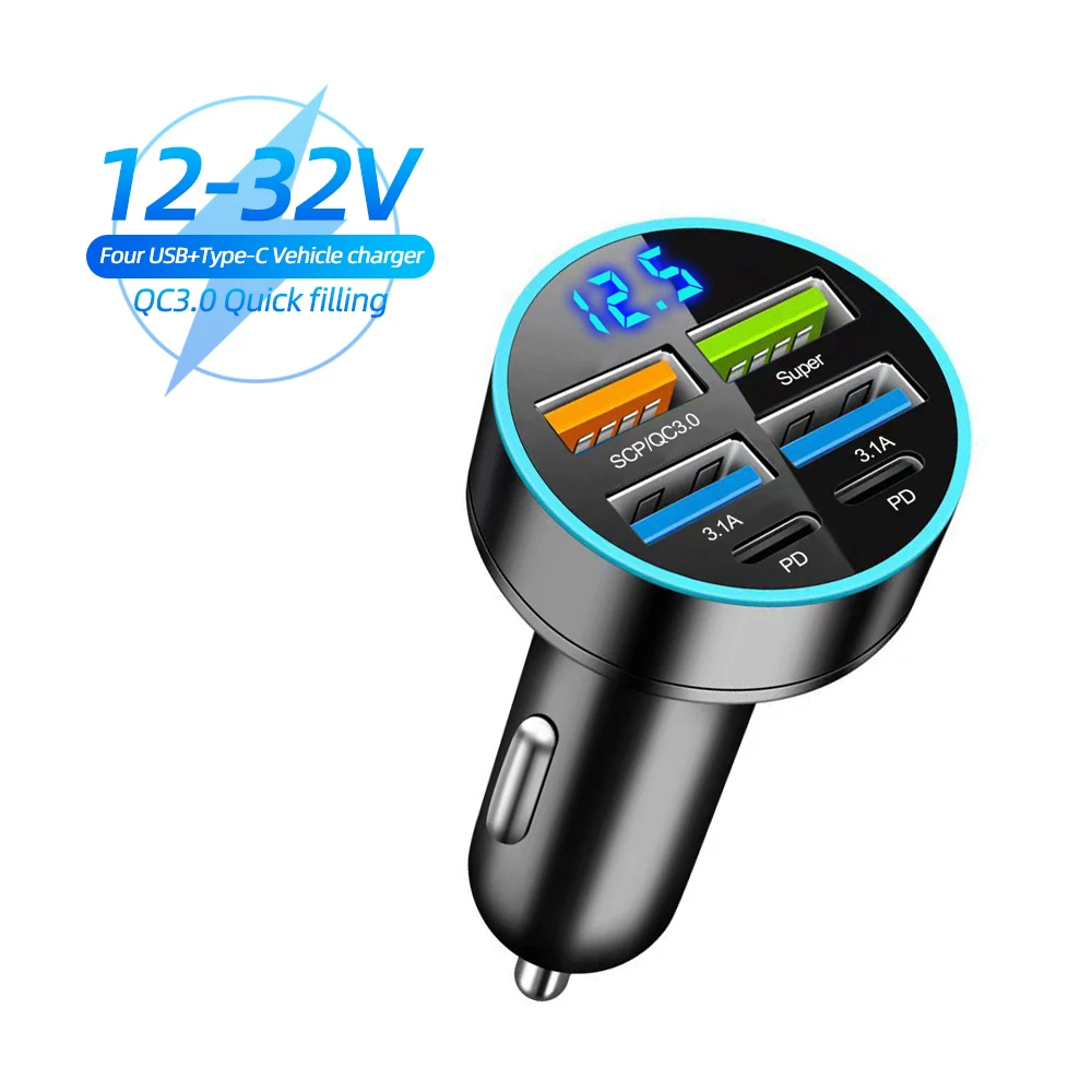 250w 5 Ports Auto ladegerät Schnell ladung pd qc 3,0 usb c Autotelefon Ladegerät Adapter mit Spannung für iPhone Samsung Huawei Xiaomi