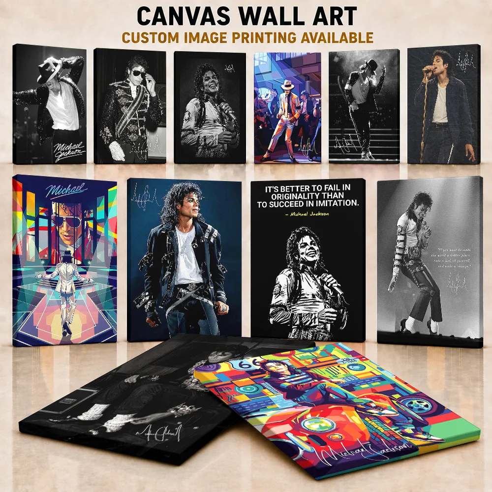 Michael Jackson Framed Canvas Print Posters Retro Music Style Wall Art With Customized Photo For Recording Studio Ideal Fan Gift