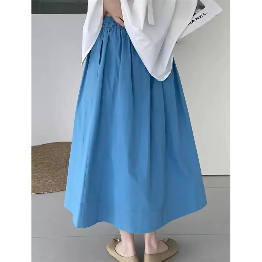 plus Size Cotton Linen Long Skirt with Elastic Waist Flared Hem Vintage Chinese Fashion Spring Casual Maxi Skirts for Women