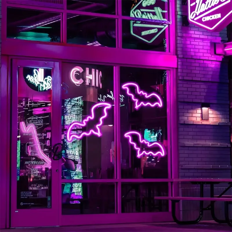 1 قطعة هالوين الخفافيش شبح النيون مصباح الجدار أضواء ليلية الزخرفية USB أو بطارية تعمل بالطاقة للمنزل غرفة نوم غرفة المعيشة الديكور