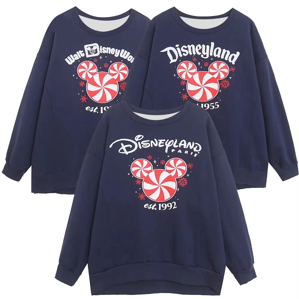 

Disneyland Walt Disney World Letter Mickey Mouse Cartoon Print Pullover Sweatshirt Merry Christmas Women Unisex Couple Tops Tees