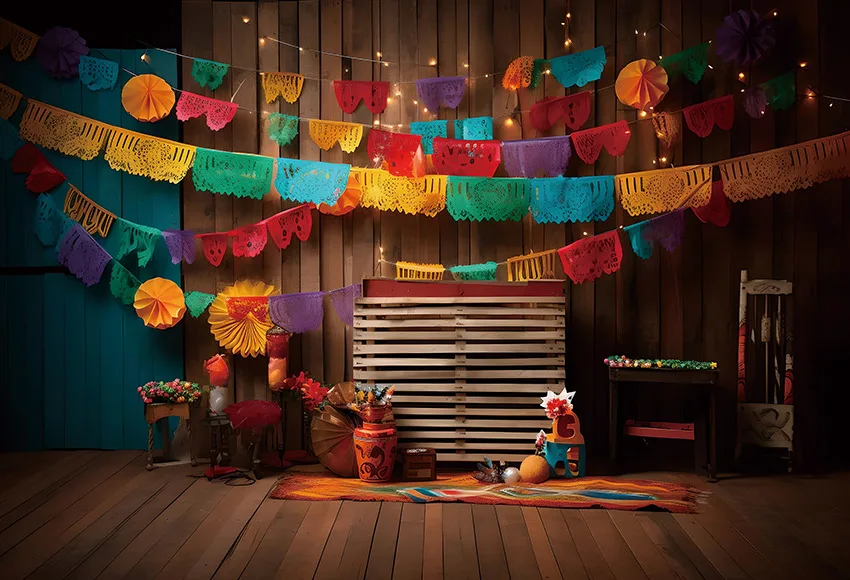 Mehofond Mexico Fiesta Photography Background Wood Barn Flower Desert Cactus Guitar Flags Kids Boy Birthday Party Decor Backdrop