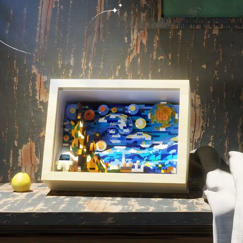 Starry Night Art Frame Building Bricks, Classic Art Design, DIY Model, Table Decor, Ideal Gift to Send For Relatives & Friends.