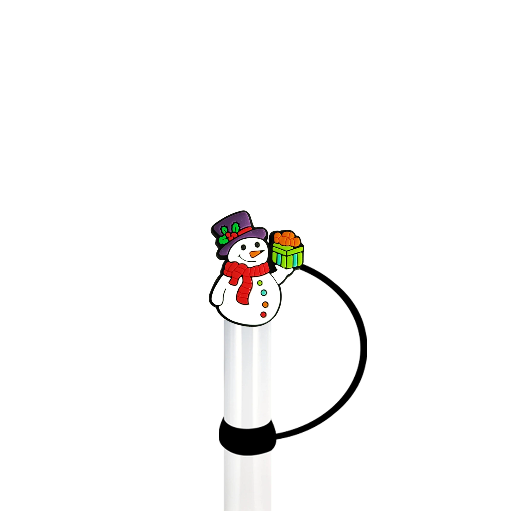 1-9Pcs Snowman Straw Cover Cap Cartoon Drink Straw Plug Reusable Dustproof Splash Proof Drinking Cup Straw Topper Kids Xmas Gift