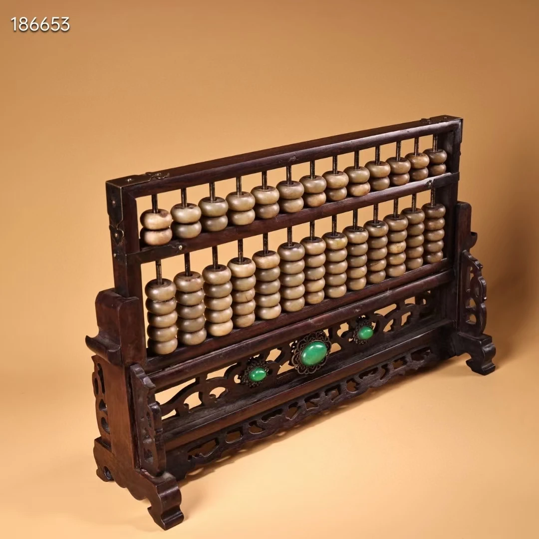 Ancient Calculator Chinese Abacus Mathematics Learning Calculation Tool Sandalwood Inlaid with Gemstones