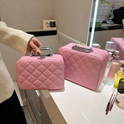 Borsa cosmetica portatile da donna in pelle Argyle custodia da viaggio impermeabile multifunzione organizza borsa per il trucco dello specchio femminile