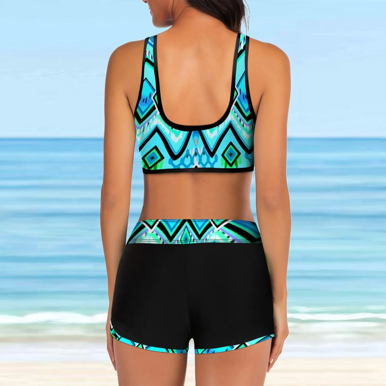 Conjunto Tankini estampa vintage boêmio para mulheres, maiô popular da juventude, biquíni de duas peças, beachwear havaiano, verão