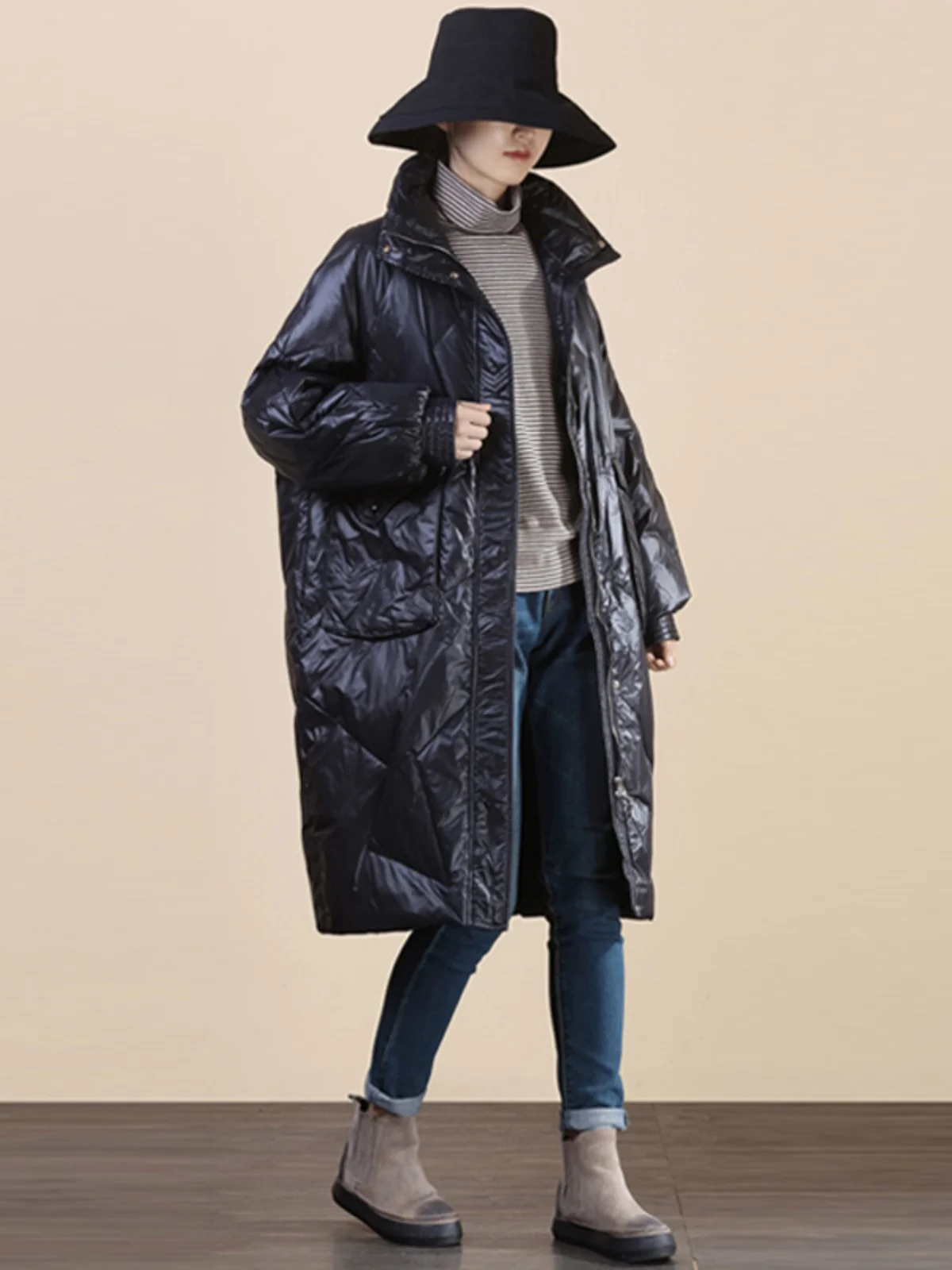 

Женская стеганая пуховая куртка Sli белого цвета, удлиненная, ниже колена, с воротником-стойкой, на одной пуговице, в корейском стиле