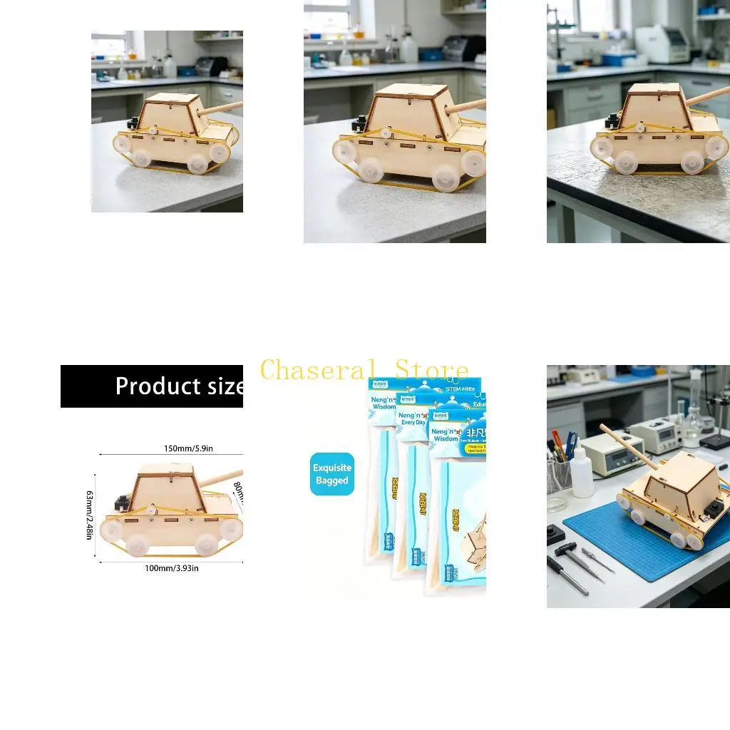E7CE Powered Wooden Tracked Vehicle Project for Students, DIY Assembly Model for Home STEM Craft, Family Projects, Classroom