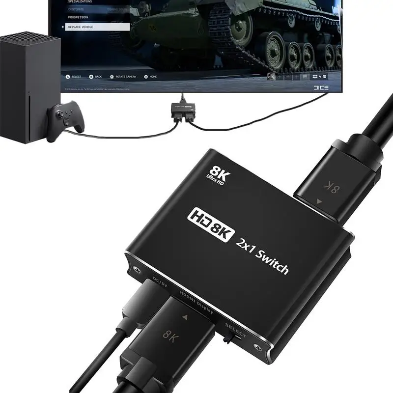 

Переключатель Ultra HD 8K HDMIs 2,1 для XBOX | Высокоскоростной направленный переключатель 48 Гбит/с 2 в 1 | Двунаправленный мини-переключатель, разветвитель, конвертер