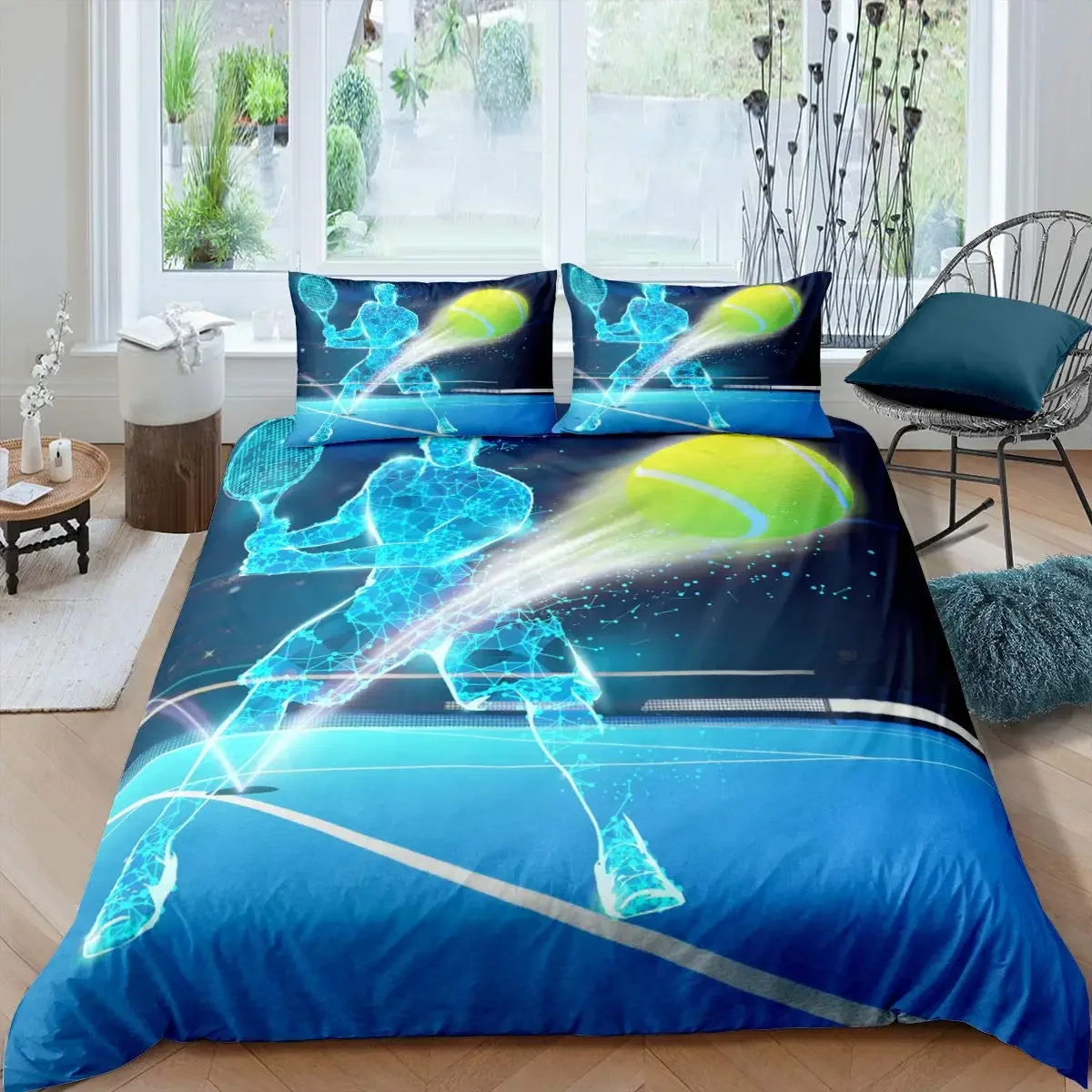 Tennis Ball Duvet Cover Set Sports Game Themed Bedding Set Twin Size For Kids Teens Adult Tennis Racket Ball Comforter Cover