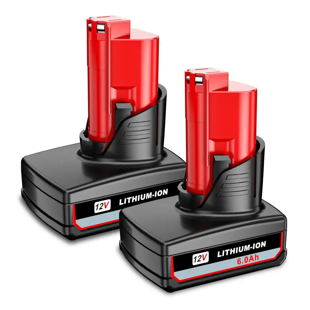 12V 6.0Ah Replacement Battery 2 Pack Milwaukee M12 48-11-2440 48-11-2402 FCC CE RoHS Certified