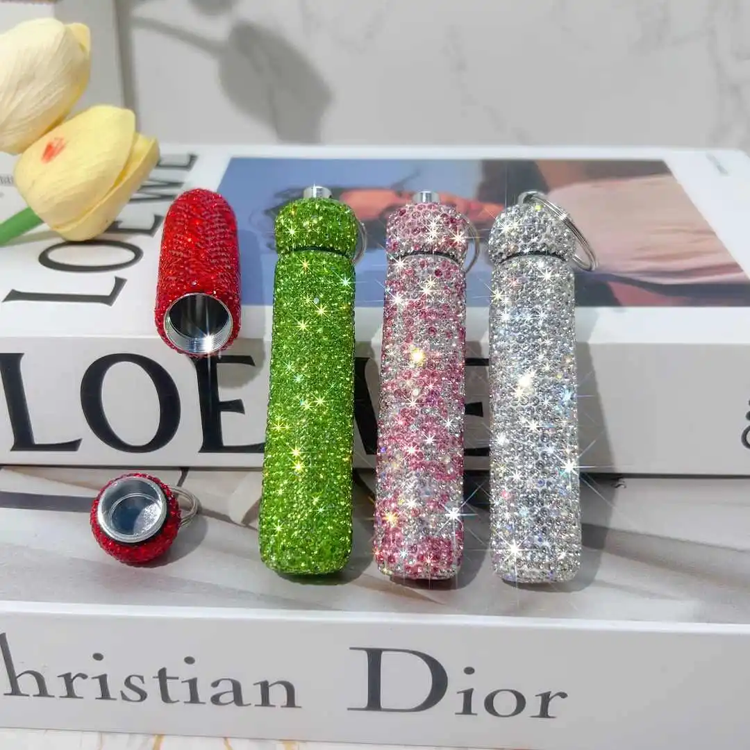Sparkling Rhinestones Toothpick Storage Case Aluminum Alloy Portable Rustproof Flosser Seal Container Box Empty Mini Pill Box