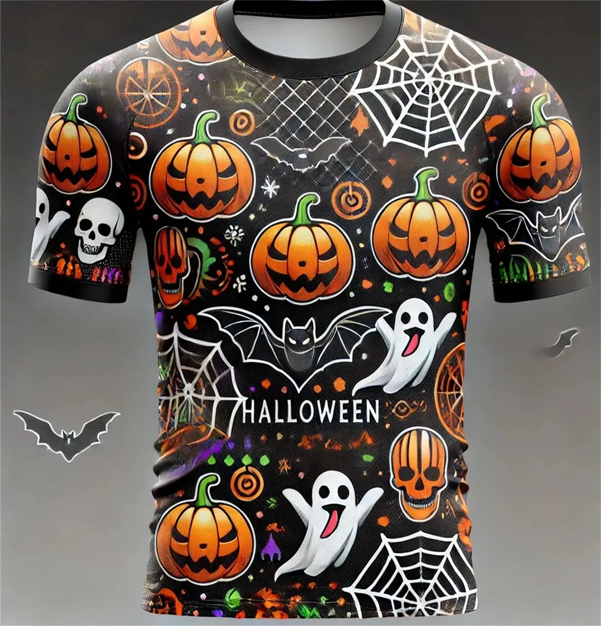 

Fashion Halloween Tshirt Men's Pumpkin Halloween 3D Printed Short Sleeve Oversized Round Neck Casual Tee Streetwear Men Clothing