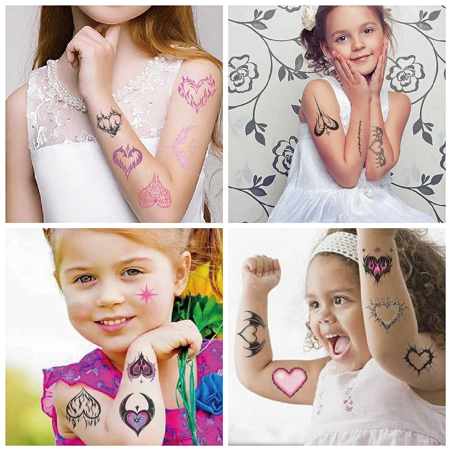 

Pink Black Heart Waterproof Temporary Tattoo Stickers Kids Cartoon Disposable Funny for Festival Party Favor