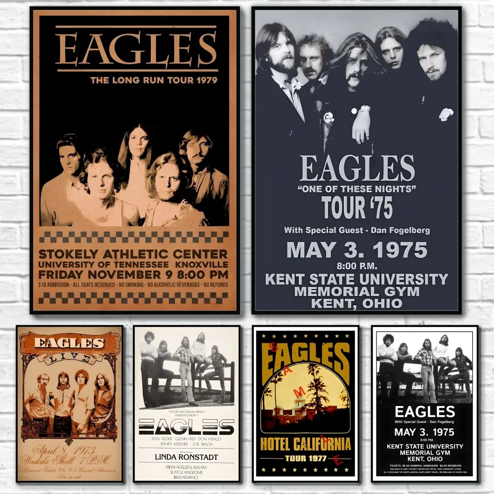 

E-Eagles Band Singer Retro Poster Sticky Wall Art Printing Waterproof Home Living Bed Room Bar Aesthetic Decor