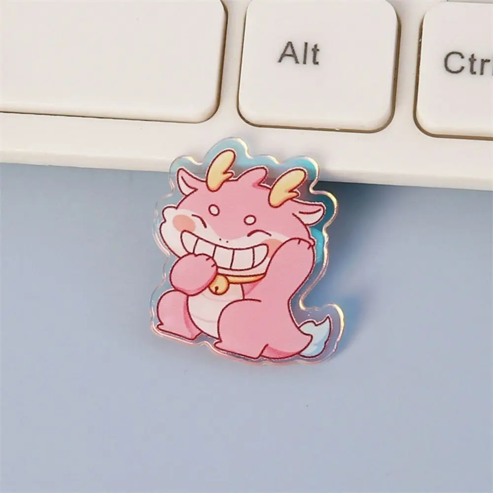 Cute Little Green Dragon Laser Acrylic Brooch Cartoon Dragon Year Badge Pin School Bag Pendant Decorative Accessory