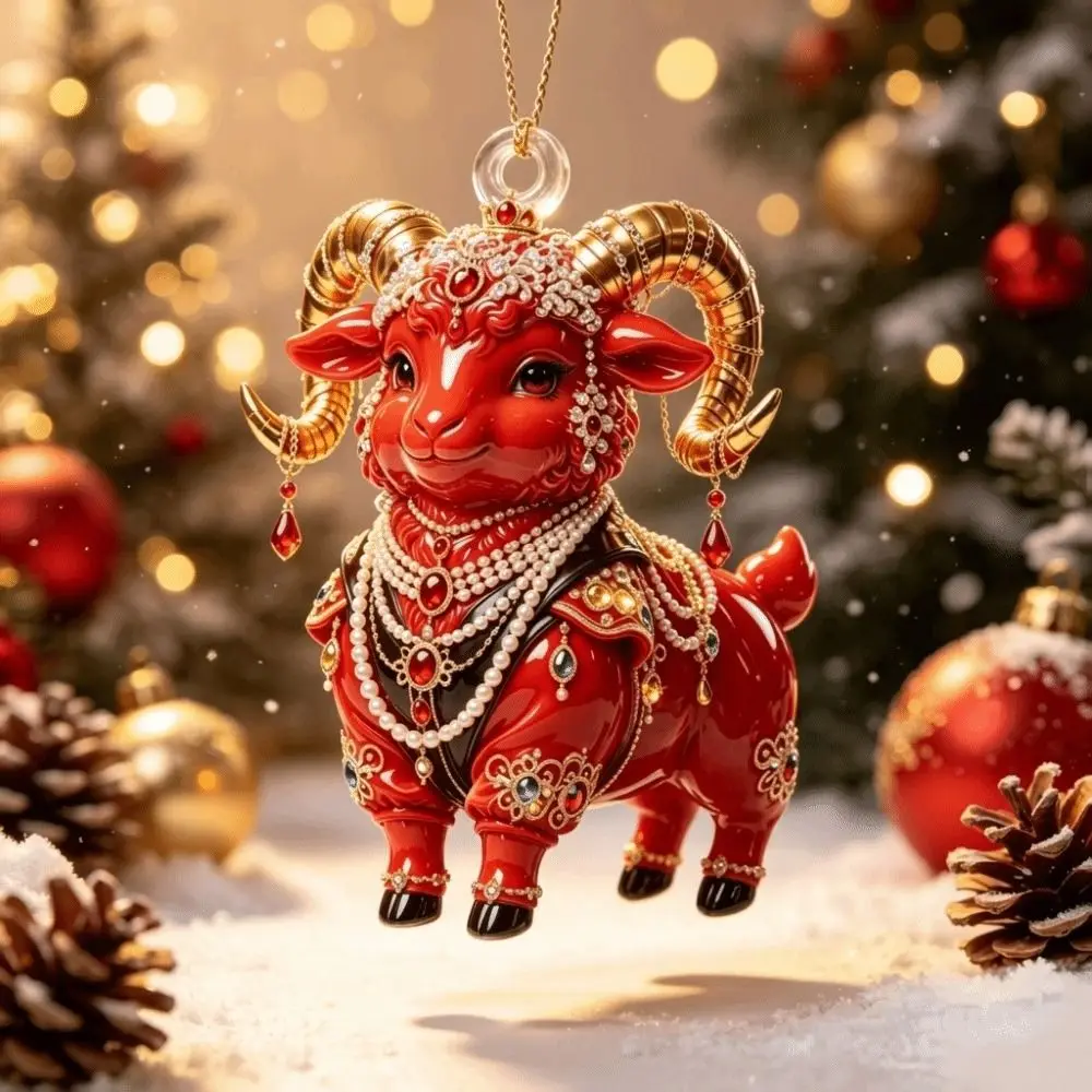 Gifts 2D Flat Goat Hanging Ornament Acrylic Artificial Rhinestone Goat Pendant Shining Simulation Keychain Bag Charms