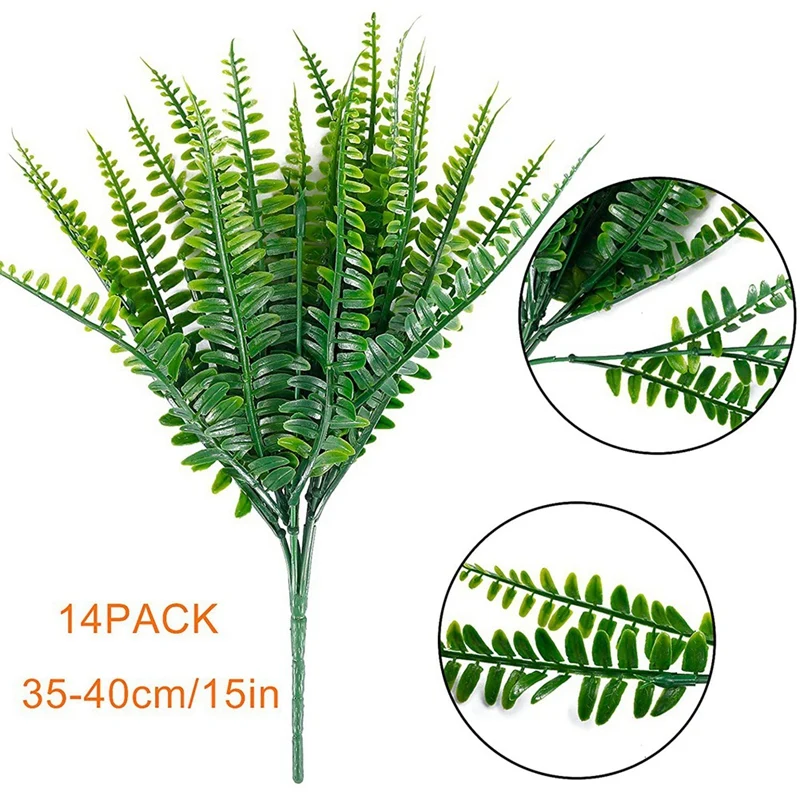 18Pcs Artificial Ferns Plants Bushes Fake Boston Fern Shrubs Plastic Plant Greenery For Outdoor Indoor Home Garden Decor