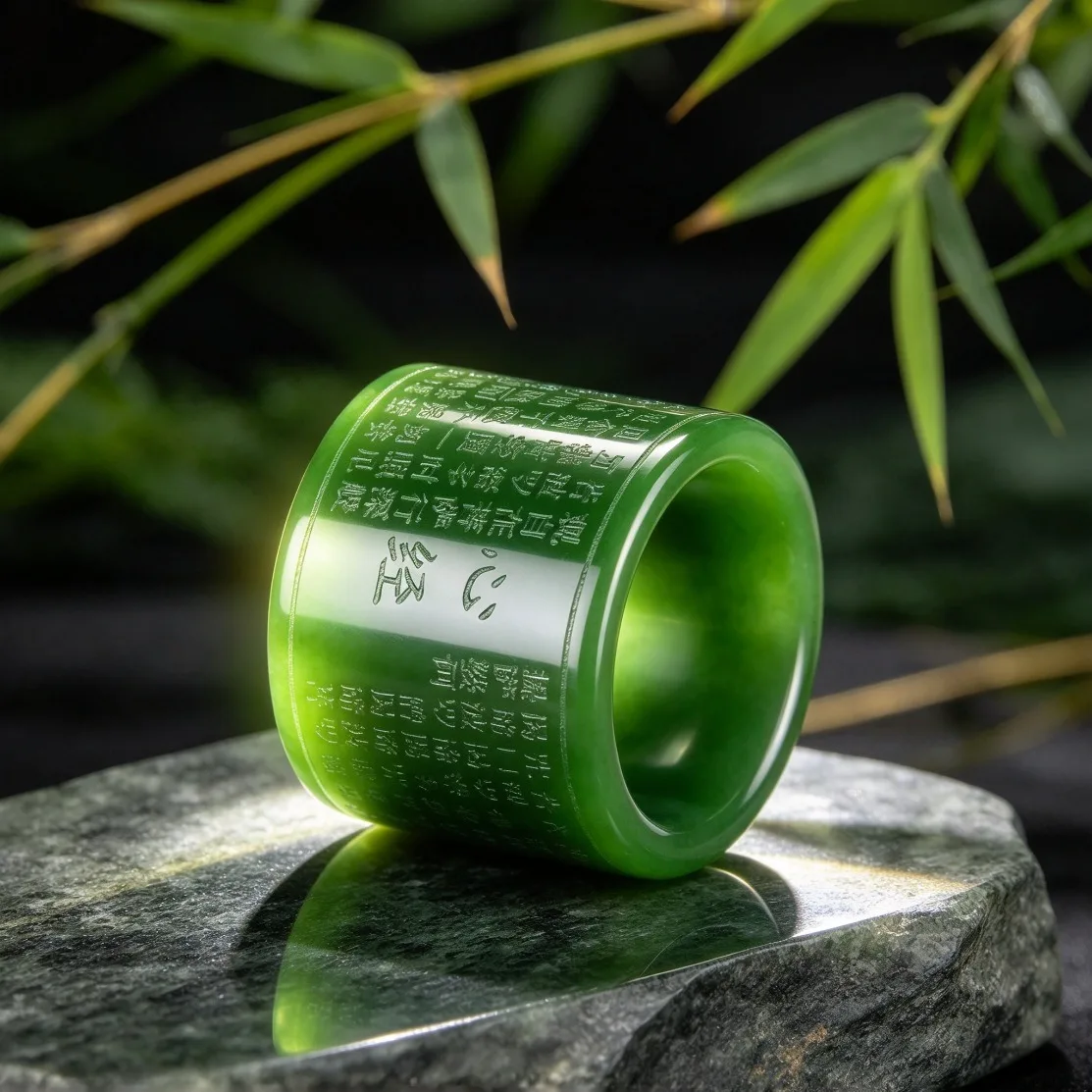 Natural Green Jade Heart Sutra Ring Buddhist Mantra Meditation Amulet Finger Band Men Women Daily Wear Spiritual Lucky Gifts - view 6