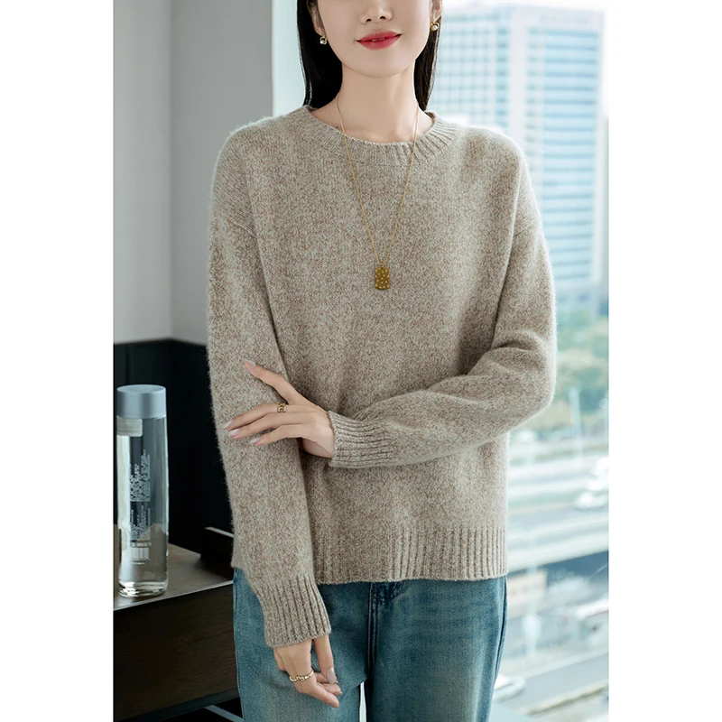 DjzDsm Autumn/Winter New Women's High end Thickened O-neck Flower Yarn Knitted Sweater Soft Long Sleeve Basic Sweater Pullover