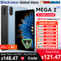Blackview MEGA 2 Tablets 12 inch 2K Display Widevine L1 24GB(8+16) Android 15 256GB 9000mAh AI Main Camera Pad PC