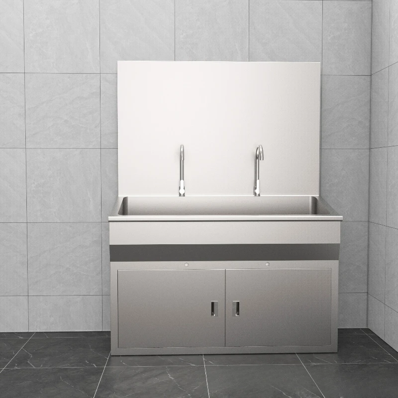 

304 stainless steel double-slot sink laboratory steel and wood display rack clean stainless steel sink