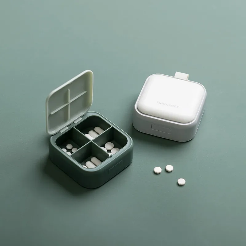 Pill Case Portable 4 Grids Nordic Pill Box Drug Tablet Medicine Storage Holder Hanging Rope Splitter Organizer Container Case