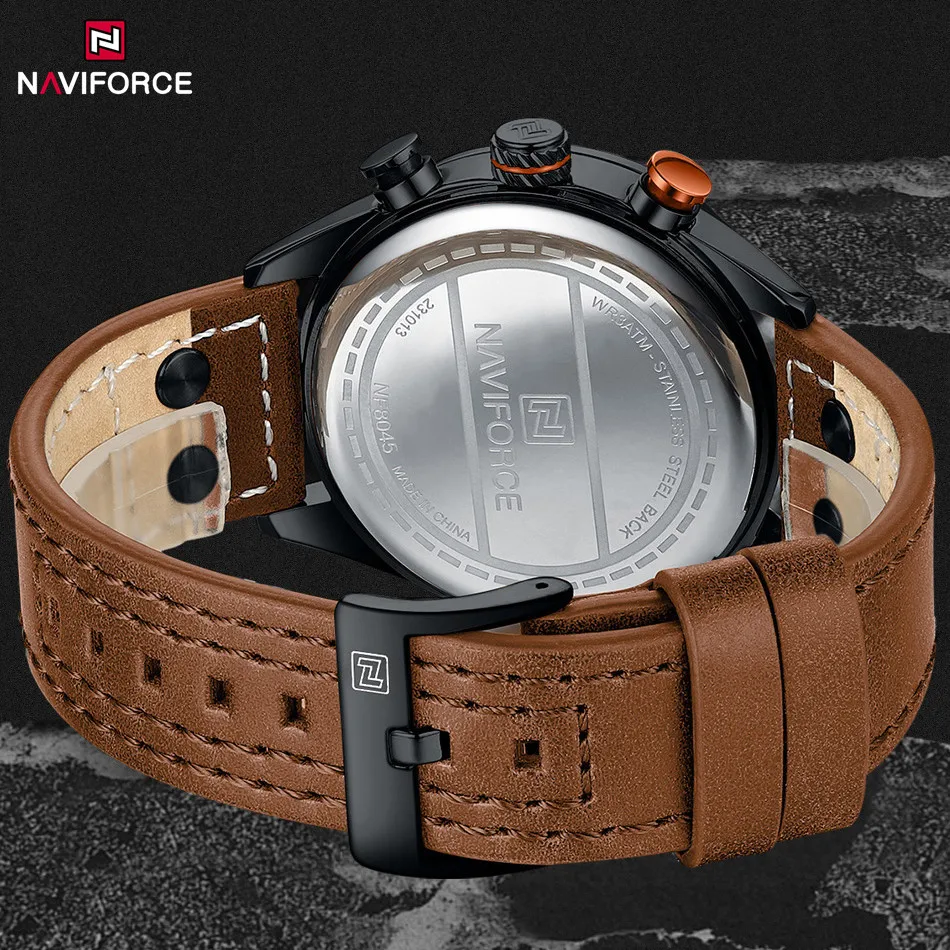 NAVIFORCE Luxury Watch For Men Casual Chronograph Quartz Wristwatches Male Leather Strap Waterproof Clock Relogio Masculino 2024