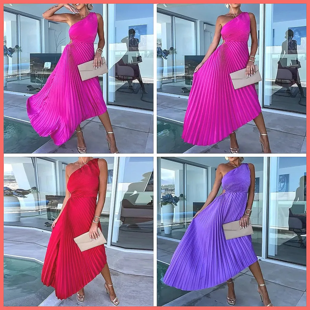 

Sexy One Shoulder Asymmetric Hollow Out Evening Dress, Elegant Slant Collar Slim Fit Beach Dress