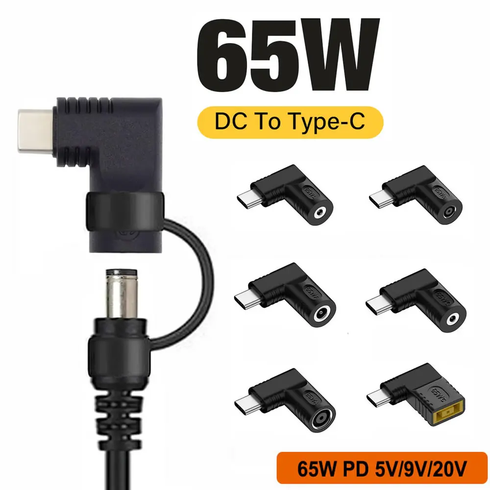 PD 65W Laptop Power Connector DC Jack Female to USB Type C Male Output Fast Charging Adapter for MacBook Tablet Switch Phone