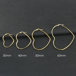 30mm-60mm Heart Earrings For Women Stainless Steel Exaggerate Big Hoop Earring Gold Color Hip Hop Rock Korea Fashion Jewelry