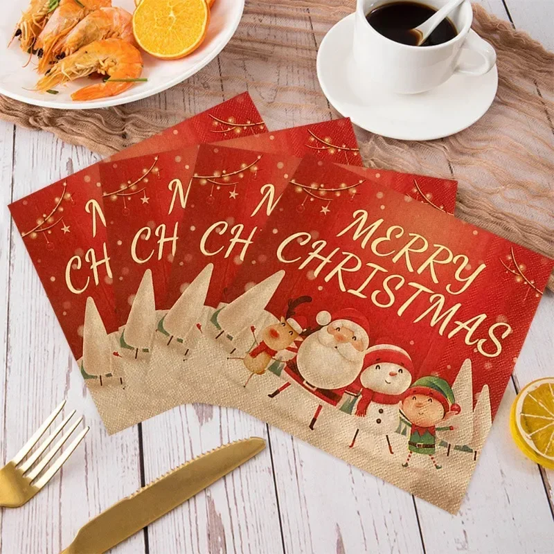 20 قطعة 33*33 سنتيمتر 2-Ply عيد ميلاد سعيد الكرتون الرجل العجوز سعيد نمط موضوع الملونة المطبوعة الطرف الديكور المناديل الترويج