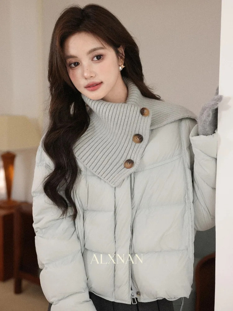 

ALXNAN Women Winter Down Jacket Blue 90% Duck Padded Coat Elegant Casual Loose-fit Warm Thick Puffer Outwear Female L59137