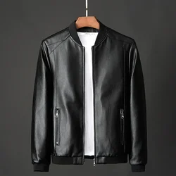 2024 Herbst neue Männer schwarz Biker Pu Ledermantel koreanische Mode Männer Pu Lederjacke Trend Casual Fit schlanke Baseball kleidung 8xl