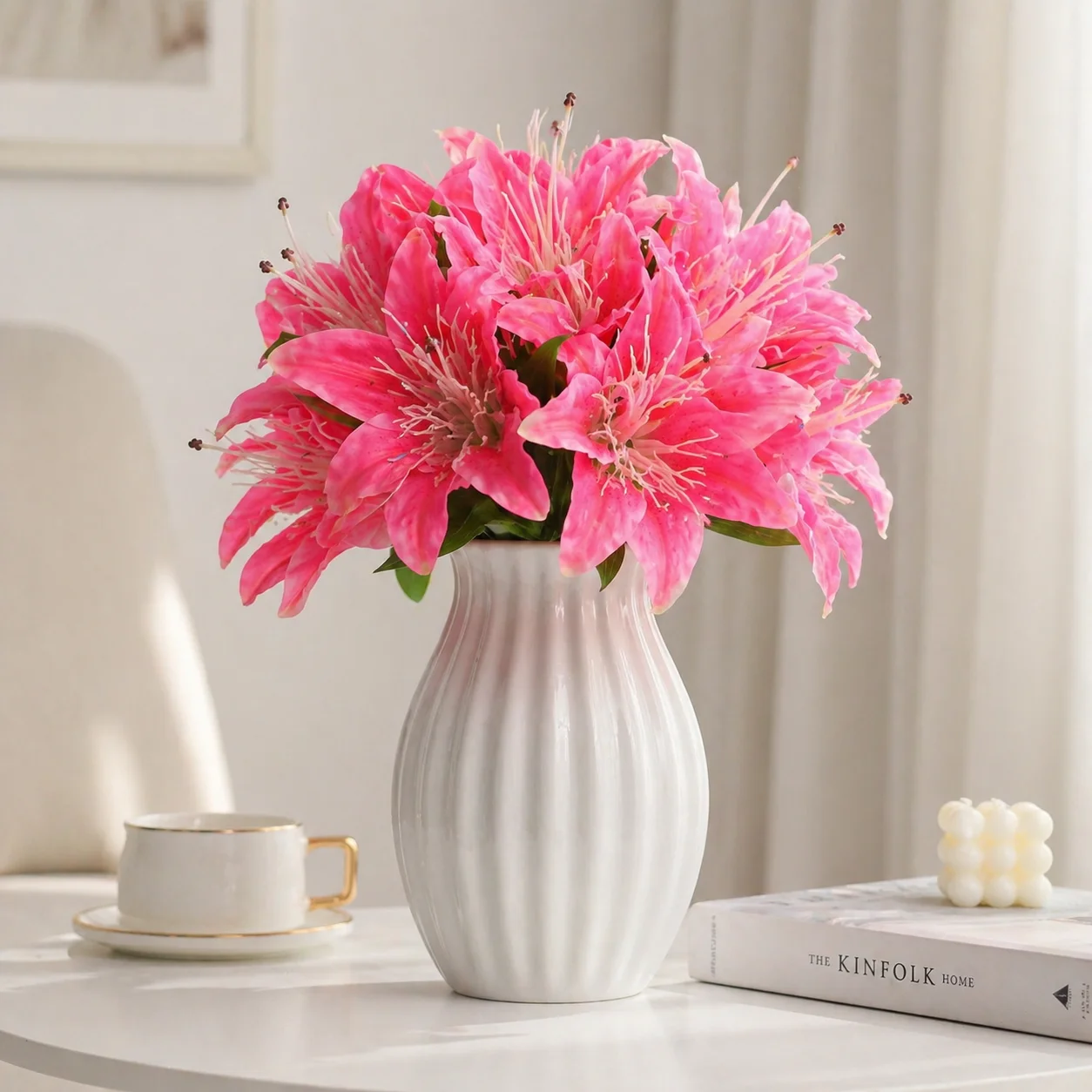 33 cm Künstlicher Lilienstrauß 3D-Gedruckte Realistische Lilien-Blumen für Wohnzimmer Schlafzimmer Arbeitszimmer Neujahr Heimdekoration – Detail 4
