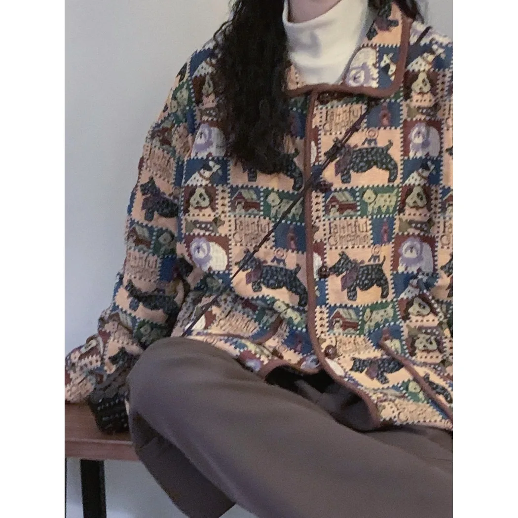 Luźny, retro, swobodny płaszcz z haftem, stójką, odzież wierzchnia damska, modny, wiosenno-jesienny, japoński styl, krótki płaszcz.