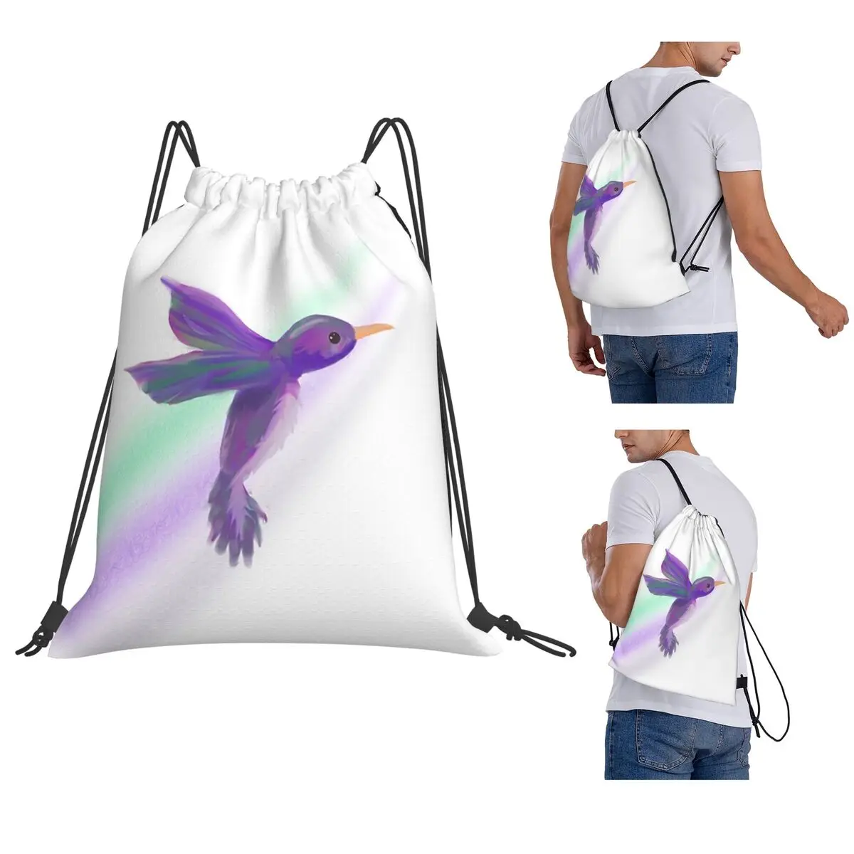 

Humming Bird Backpacks Fashion Drawstring Bundle Pocket Storage Bag Book Bags for Man Woman School