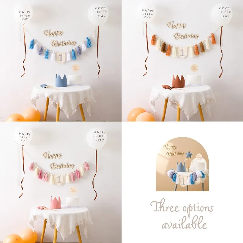 Babyfeest Banner Kwast Handgemaakte Hanger Set Baby Gelukkige Verjaardag Feest Ballon Decoratie Handwerk Fotografie Prop