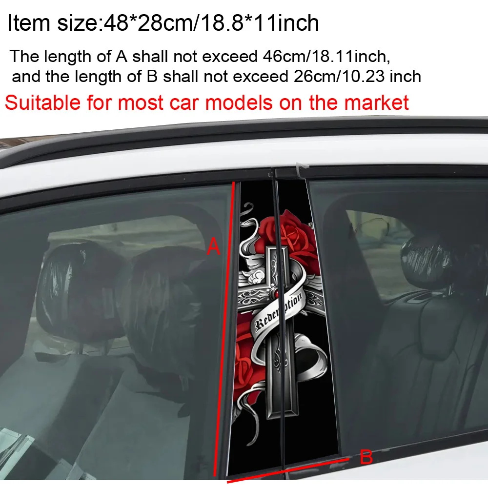 Angel Wings and Rose Redemption Cross - Waterproof PVC Door Sticker, Scratch Resistant, Easy to Stick to Cars