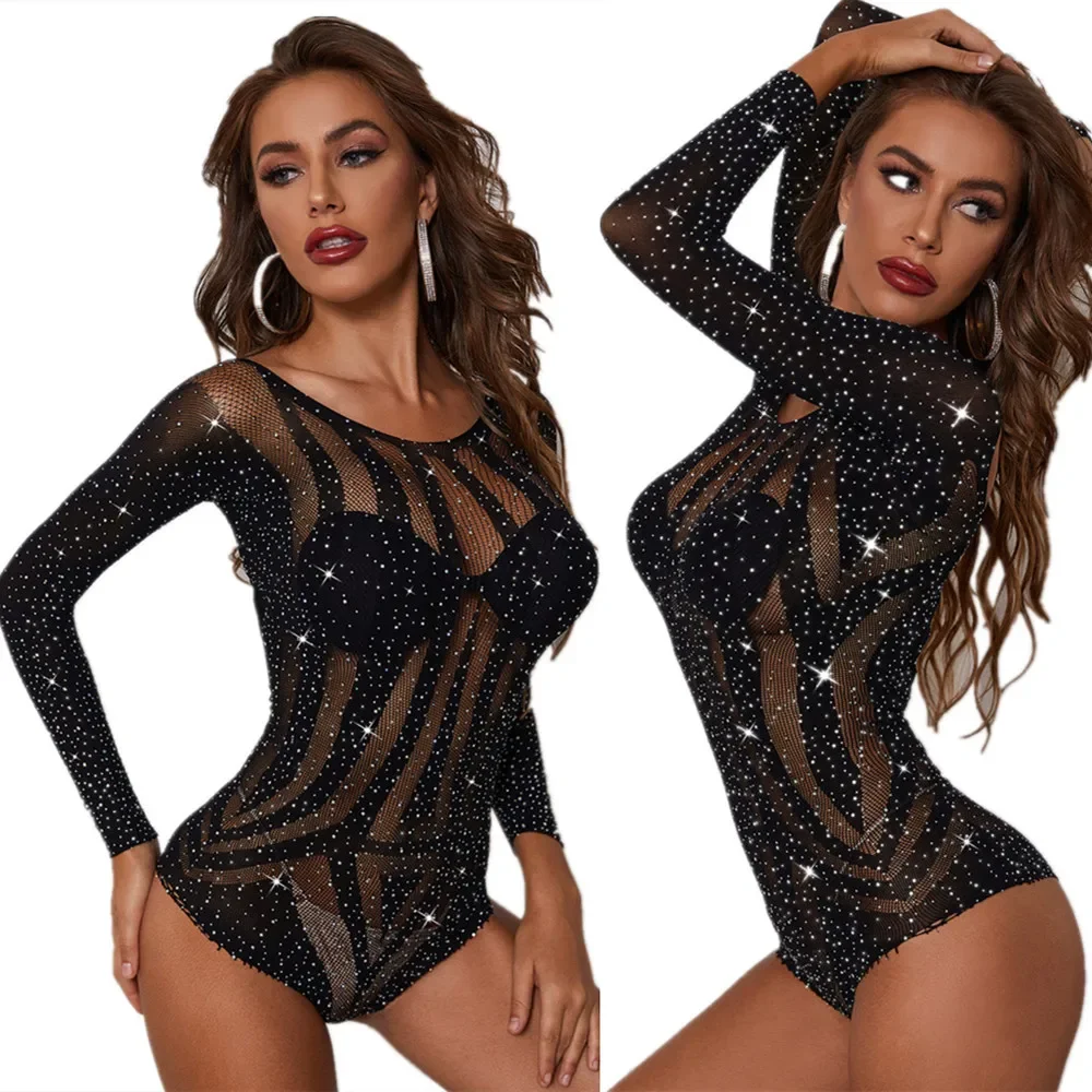 Plus Size Lingerie Bodysuit para Mulheres, Hot Drill Teddies, Porn Sex Net, Hip Wrap, Roupa Interior Exótica, Vestuário Quente