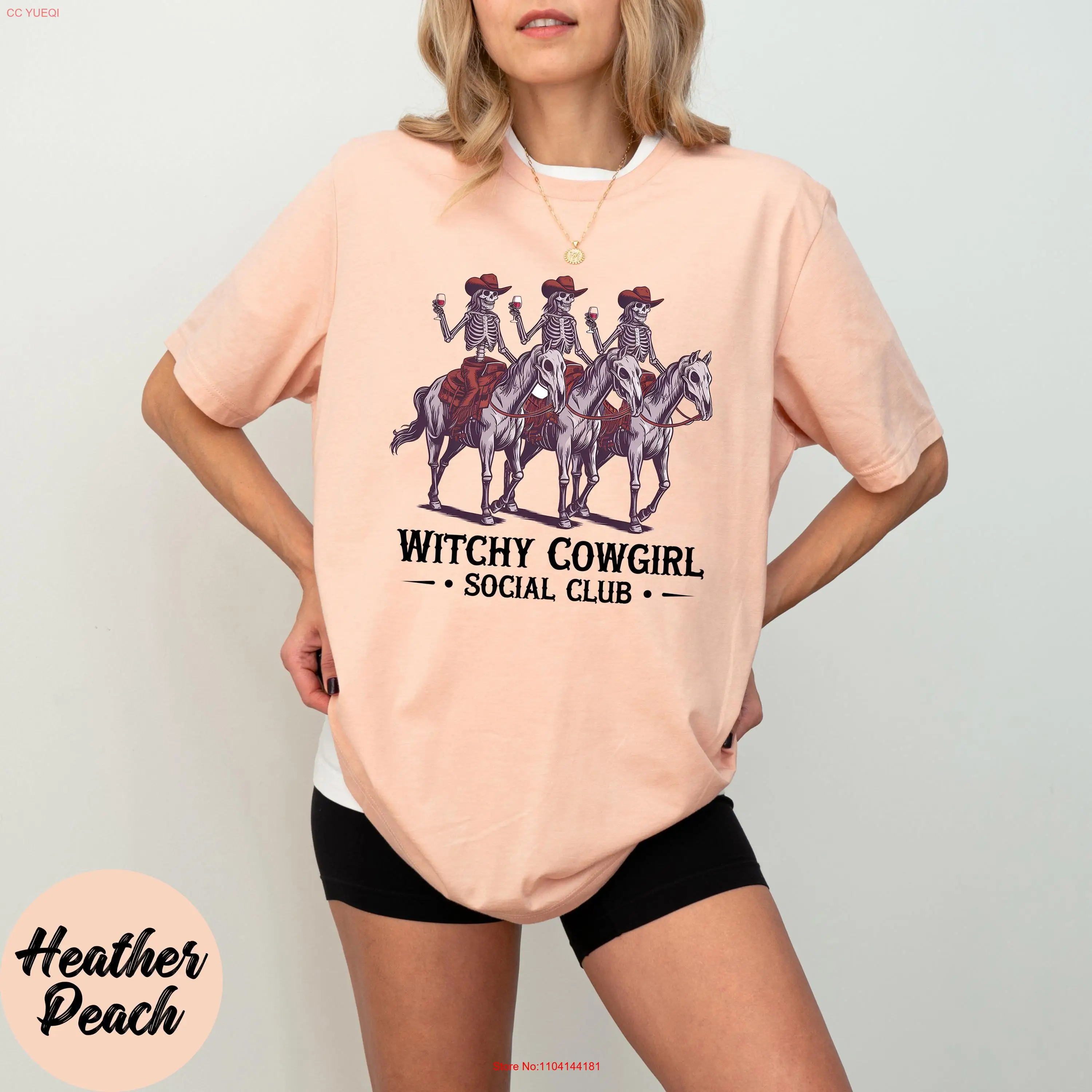 

Cowgirl Western T Shirt Witchy witch halloween howdy cowboy graphic tee boots trendy country long or short sleeves