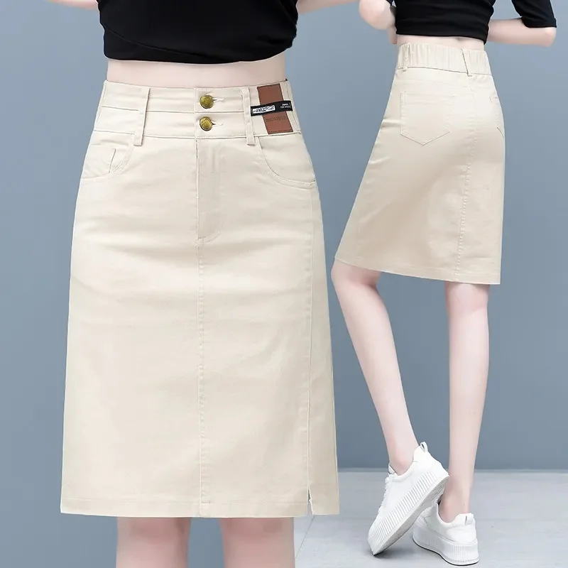 

Casual Half length Skirt For Women 2025 New High Waisted Cotton A-line Medium Length Hip Hugging Short Skirts Female Skirt
