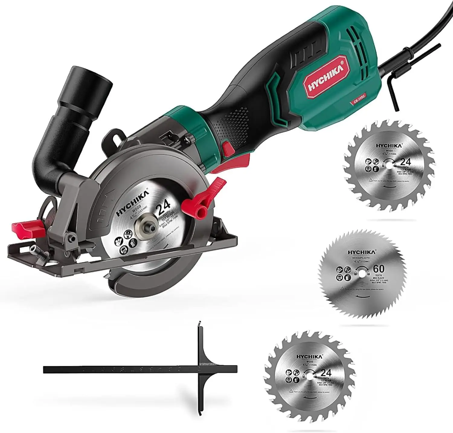 Electric Circular Saw, HYCHIKA 6.2A Mini Circular Saw with 3 Blades(4-1/2”), Compact Hand Saw Max Cutting Depth 1-7/8'' (90°)