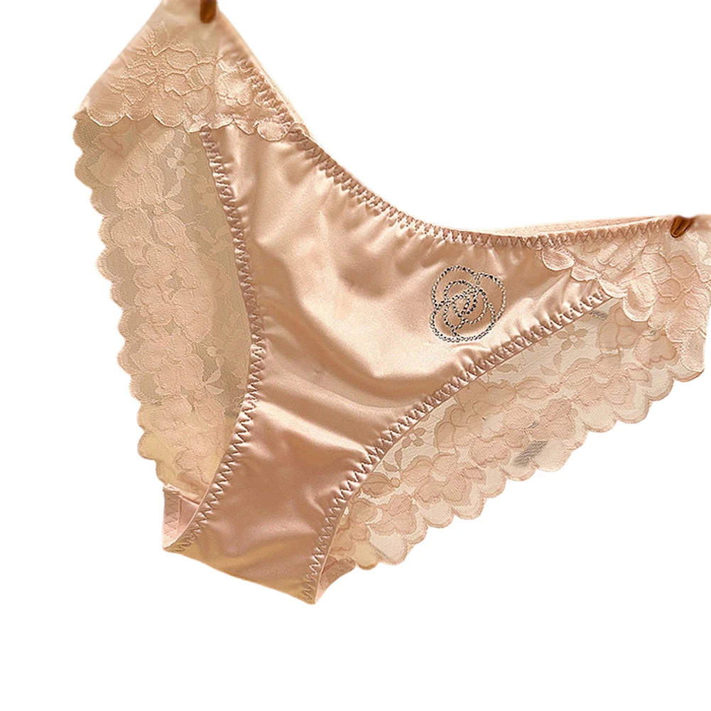 Women Mid-waist Seamless Briefs Hollow Out Underpants Smooth Satin Lace Panties For Women Underwear Erotic Very Hot Lingerie