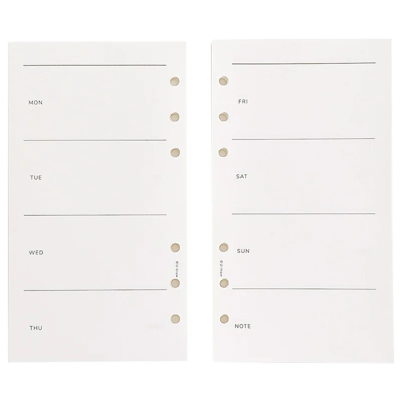 Papier A6, 120g papier minimaliste à feuilles mobiles noyau intérieur blanc A6Per calendrier mois semaine Plan grille horloge dans la page intérieure