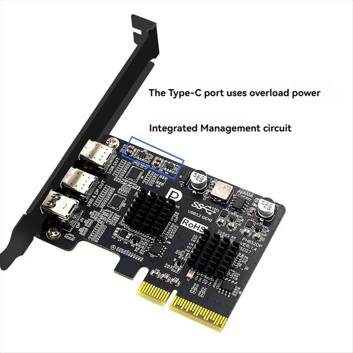 A46U PCI-E X4 to Type-C Video Expansion Card Supports DP Video Desktop USB3.2 10G TYPE-C Port Monitor Dock Adapter Card